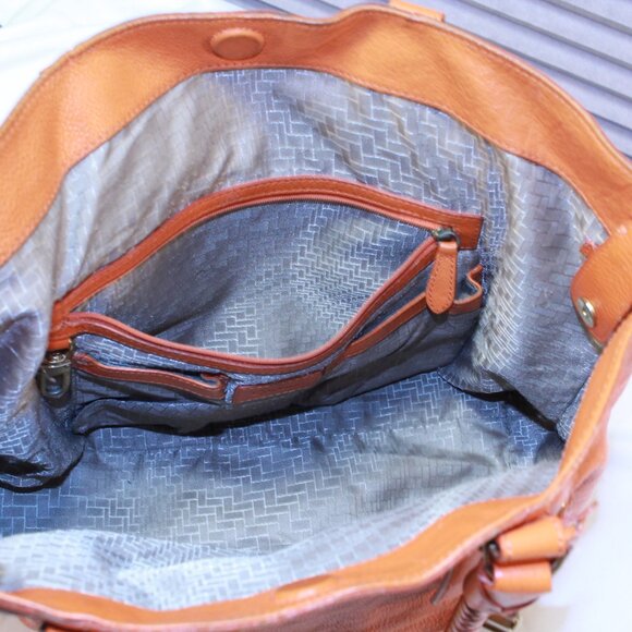Cole Haan Orange Pebbled Leather Double Braided Handle Footed Large Tote Bag - Picture 9 of 16